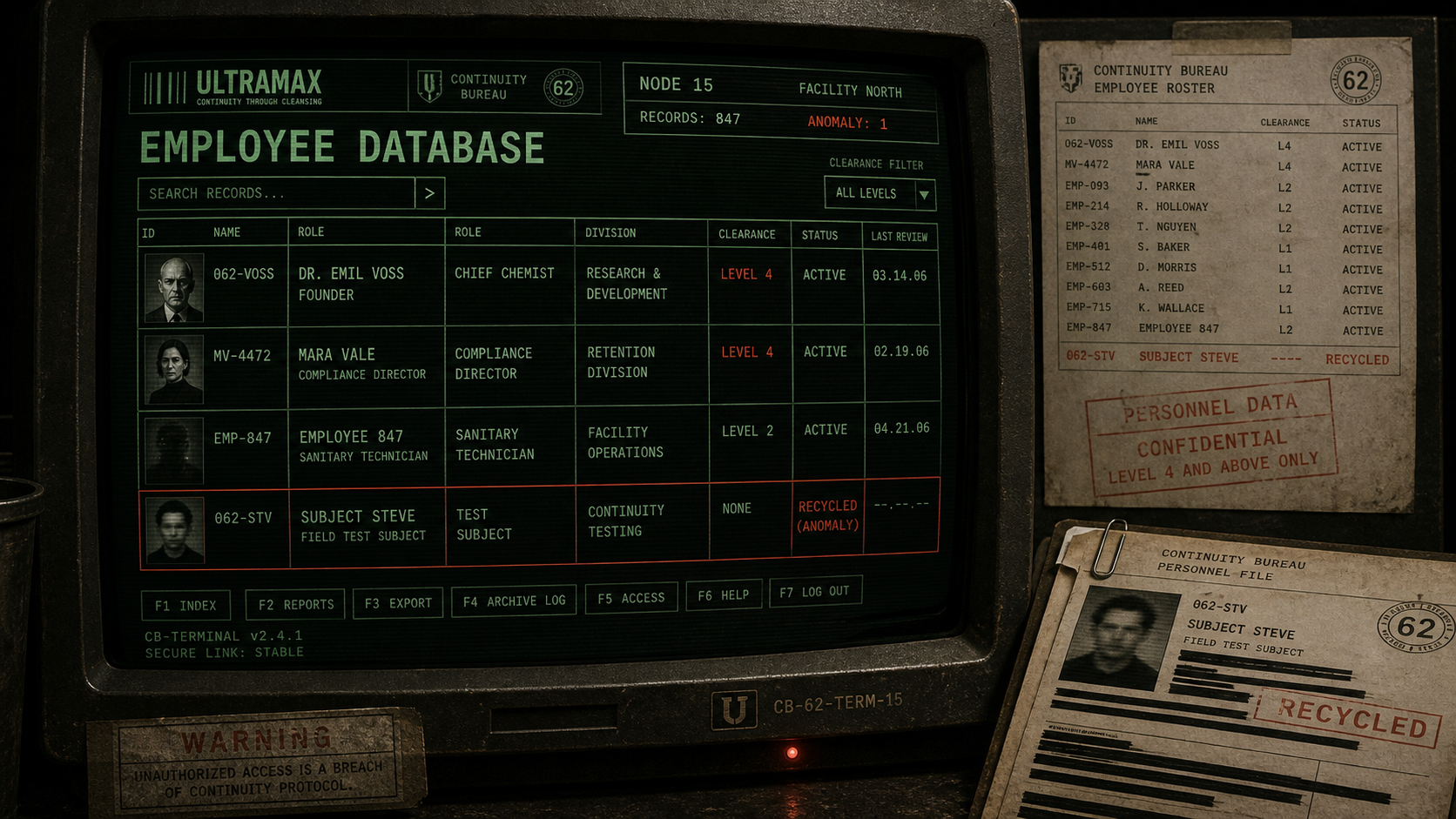 ULTRAMAX employee database terminal screen