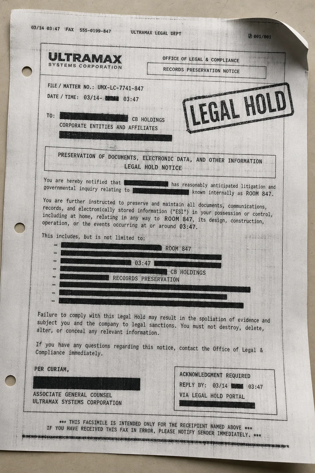 Legal hold fax scan