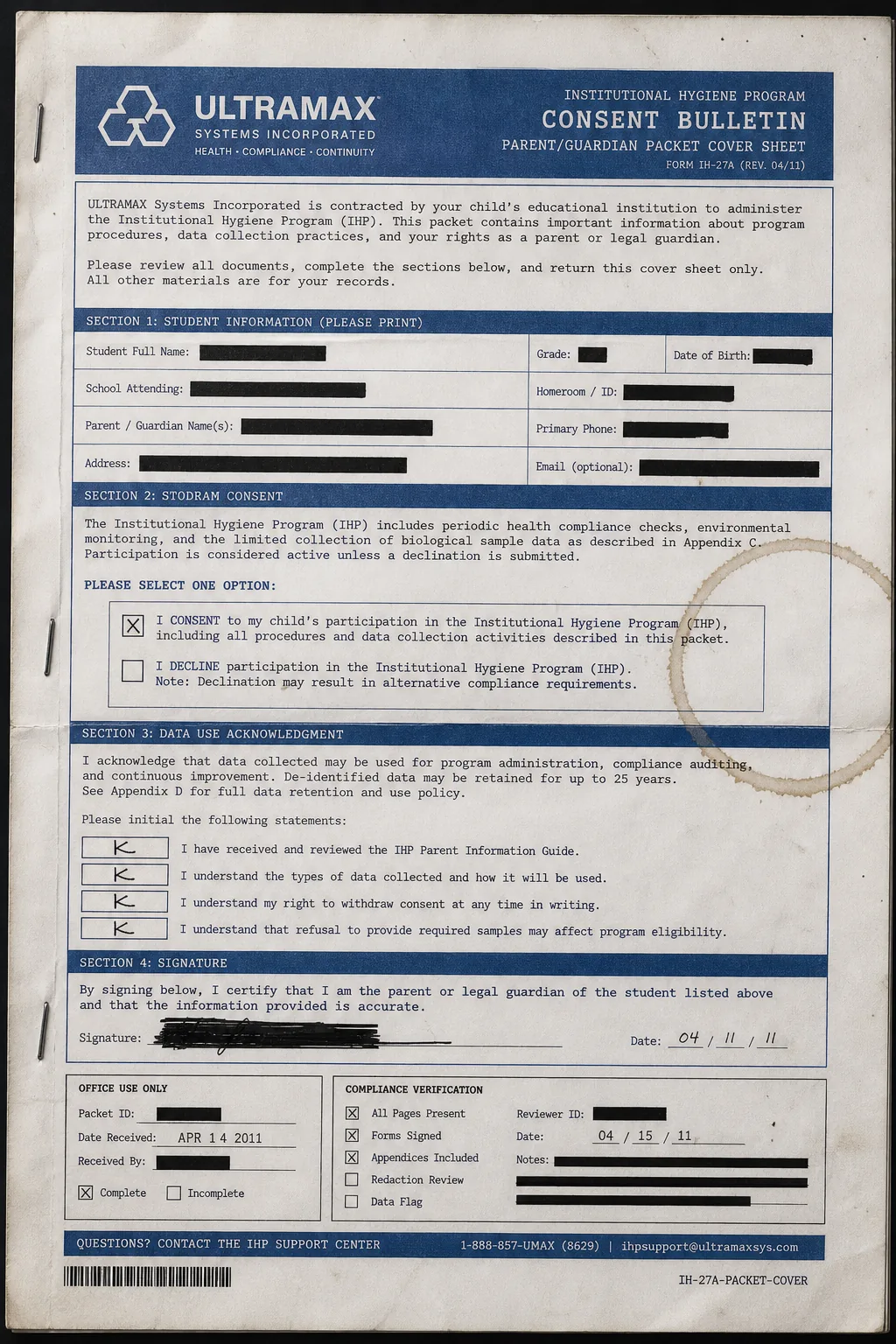 School consent packet scan