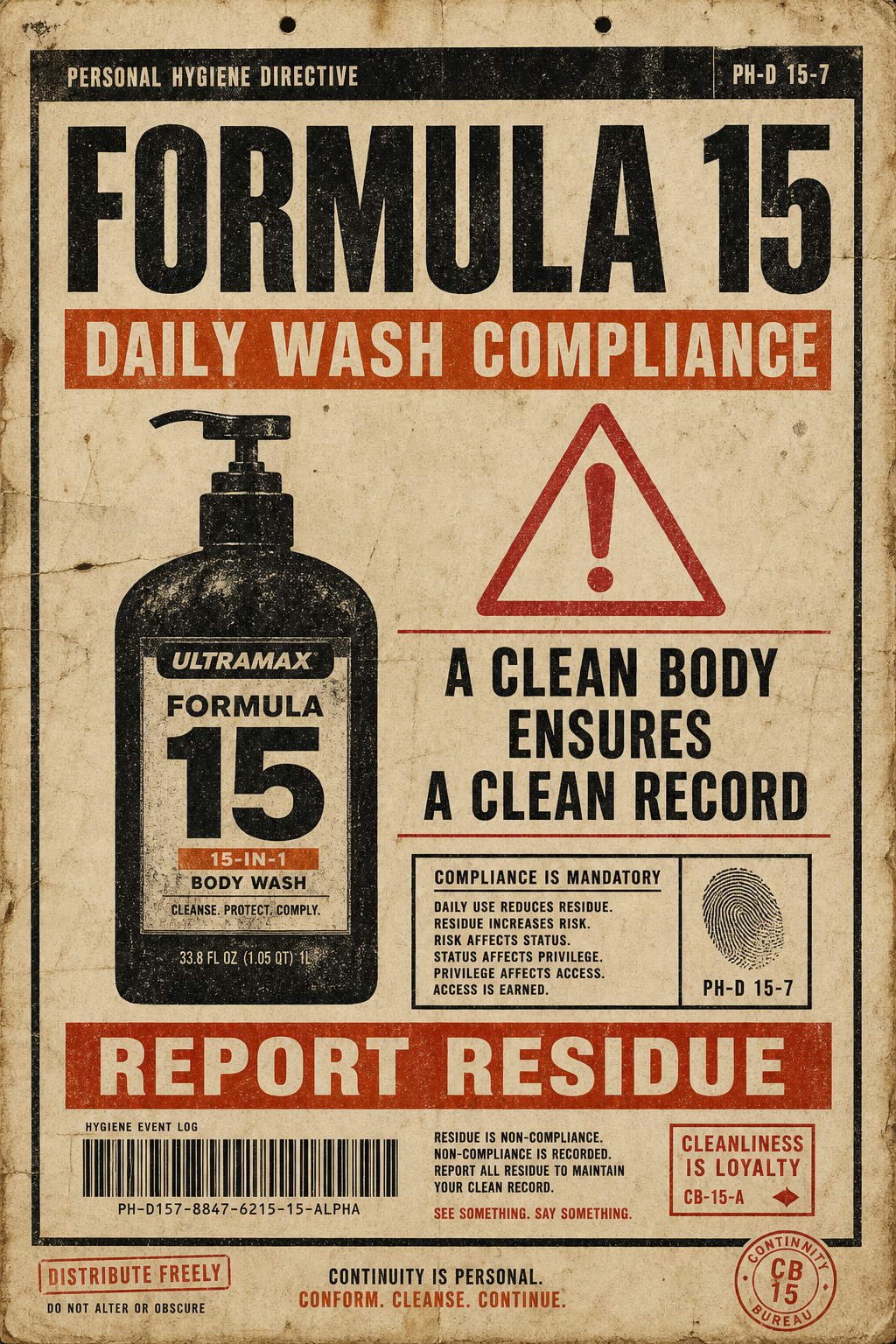 Formula 15 daily wash compliance poster